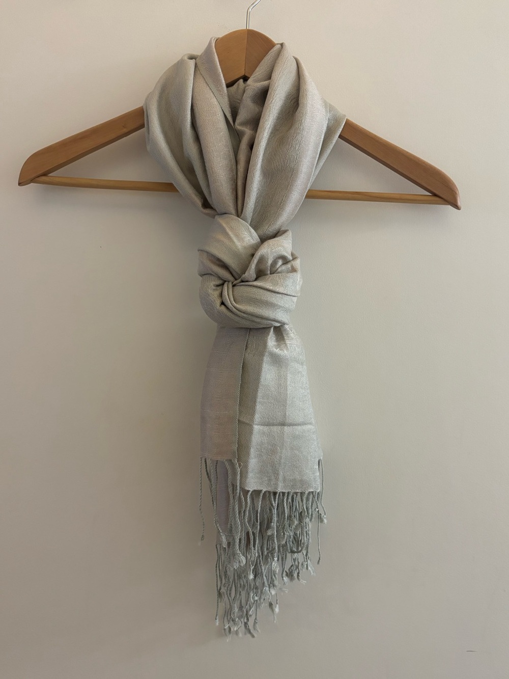 Vintage Silver Cashmere Silk Pashmina-Style Shawl Wrap